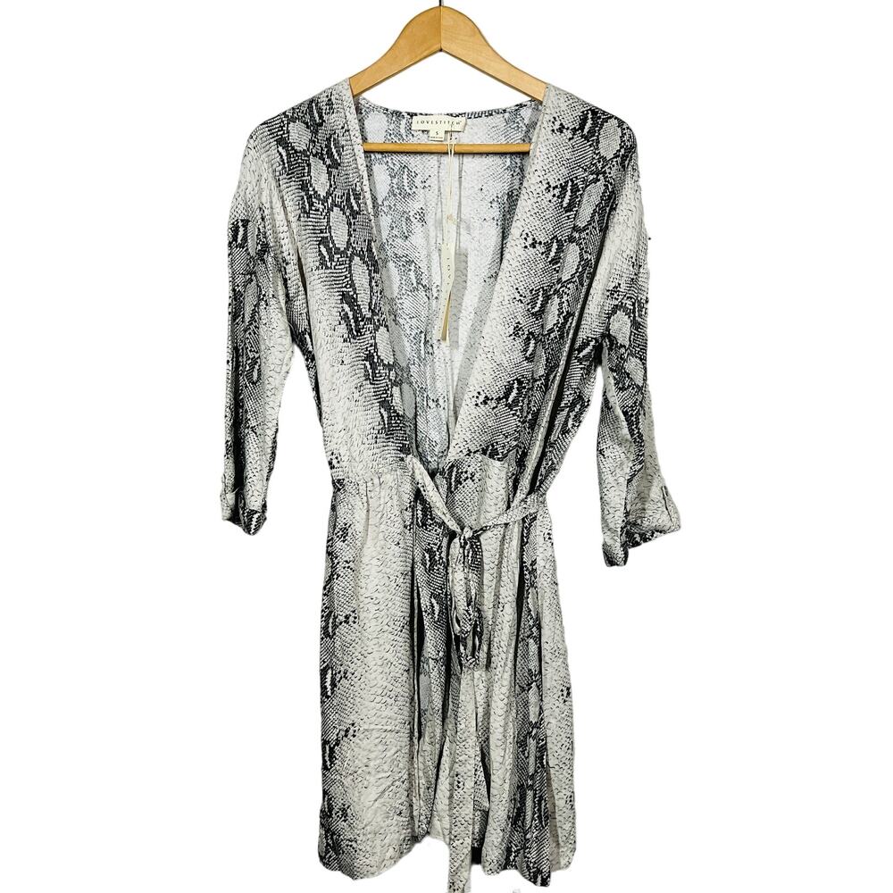 NEW! Lovestitch Wrap Dress Snakeskin Print V Neck 3/4 Sleeve Casual - S